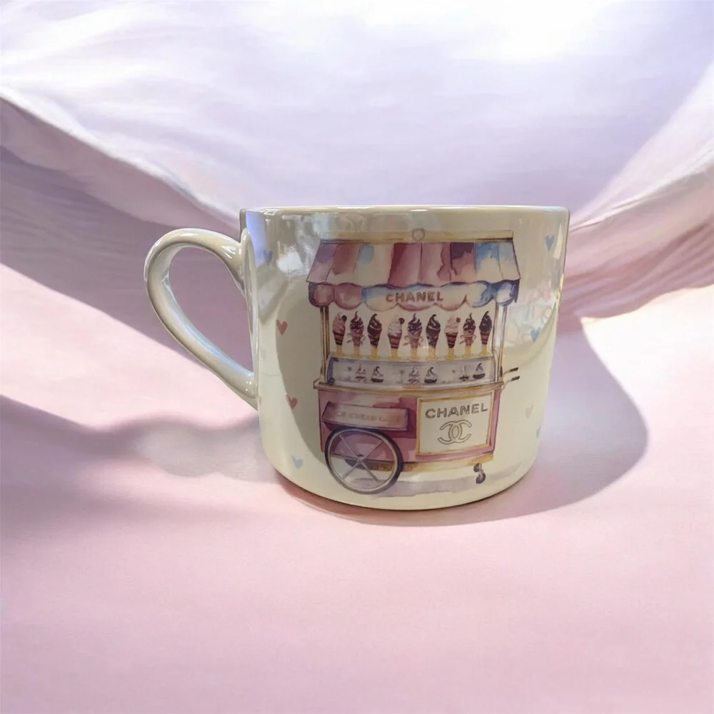 Chanel Ice Cream Cart Iridescent Mug with Pastel Hearts, NWT - Picture 1 of 4